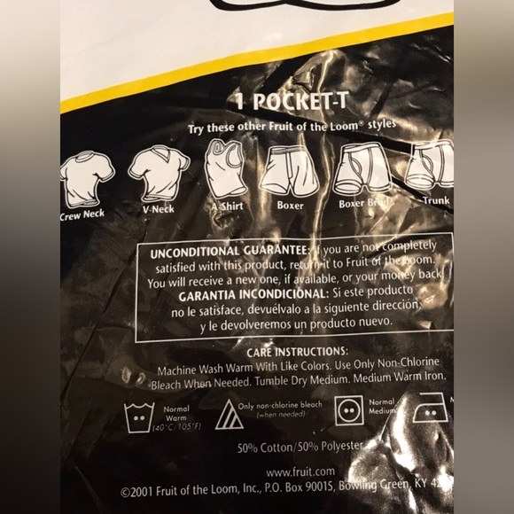 NEW Fruit Of The Loom Blue 1 Pocket T Shirt 2XL Golden Blend 2001 Vintage NOS - Picture 4 of 5